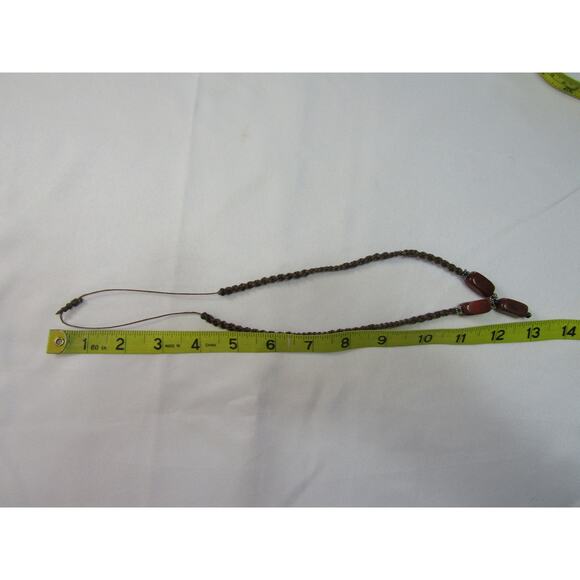 Brown Macrame Beaded Silver Tone Spacer Choker Necklace Aztec Boho Pendant - Picture 5 of 6